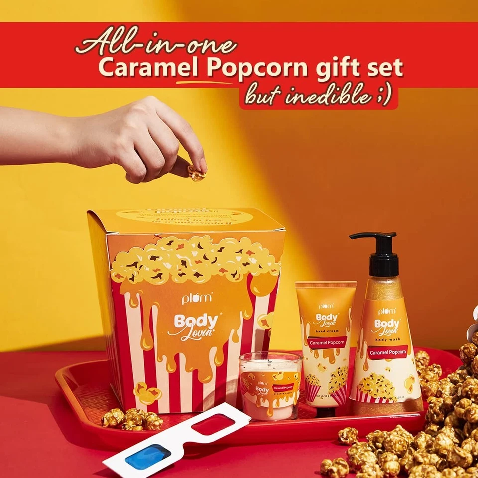 Plum BodyLovin' Caramel Popcorn Gift Kit -Body Wash, Hand Cream, Scented Candle - Image 2 of 4
