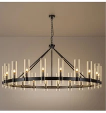 20-Lights Black Wagon Wheel Chandelier Modern Farmhouse with Glass Shade, 60 Inc