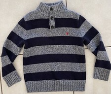 Polo Ralph Lauren Boy  s Navy BLUE Striped Mock Neck Button Sweater Size 7