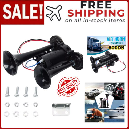 600DB Dual Trumpet Air Horn Kit Super Loud Electric Horn & Compressor 12v