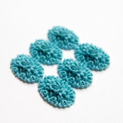 20 -Vintage 18x13mm Aqua Blue 3-D Roses Flower Floral Resin Cameos Cabochons
