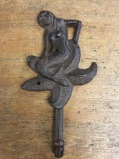 Cast Iron Mermaid Hook Wall Hanger Decor Beach Nautical Towel Holder Decor  8”