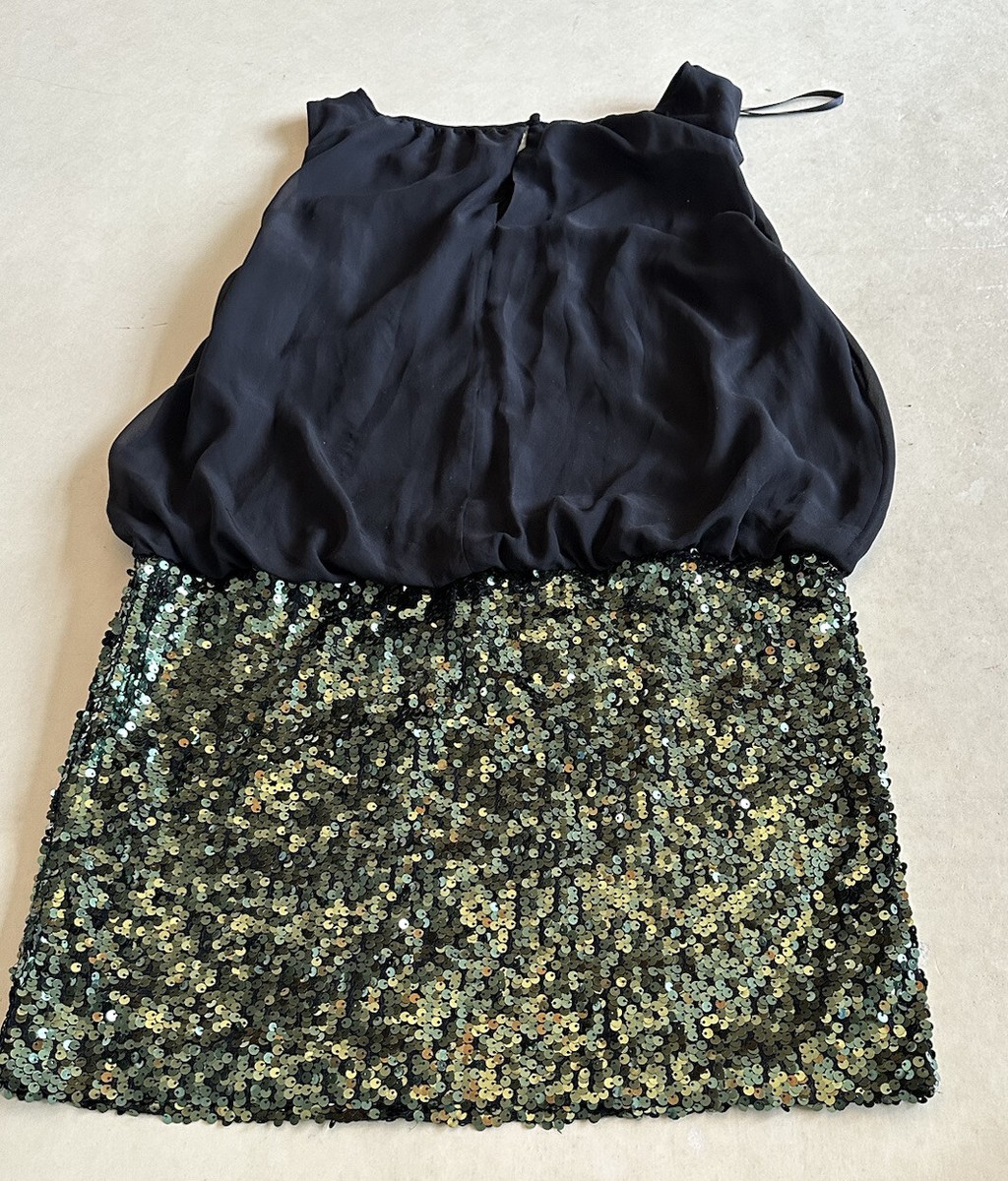 Adrianna Papell Womens Blk Chiffon Top /Green Sequin Bottom