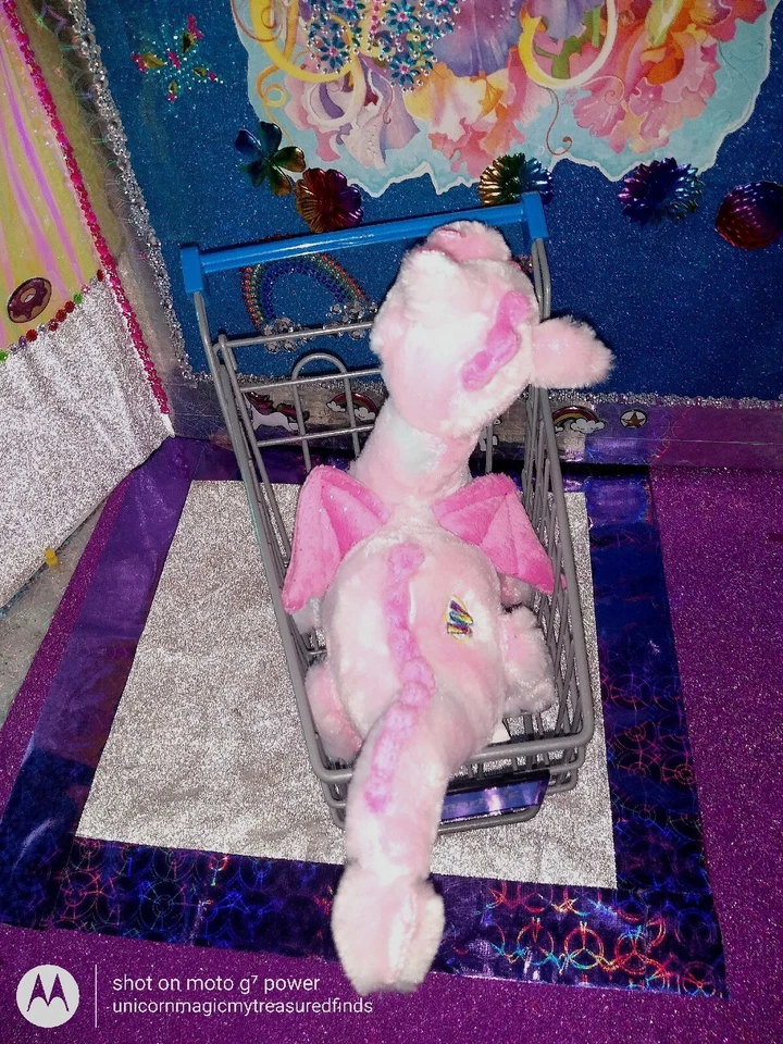 🦄Ganz / Webkinz "Whimsy Dragon" Pink Color Sparkly Pink Belly Feet HM156 Plush! - Image 4 of 4
