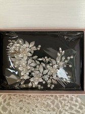 Wedding Bridal White Pearl Clusters  Crystal Hair Combs Set Of 2 New In Box