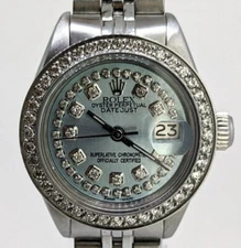 Rolex Ladies  Datejust Oyster Stainless Steel Diamond Dial Bezel Watch
