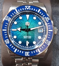San Martin SN0148 Miyota 9015 40mm Diver Sunburst Blue Gradient Enamel US Seller