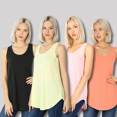 Women Sleeveless Scoop Neck Tank Top Loose Fit Soft Knit Flowy Tunic Long Blouse