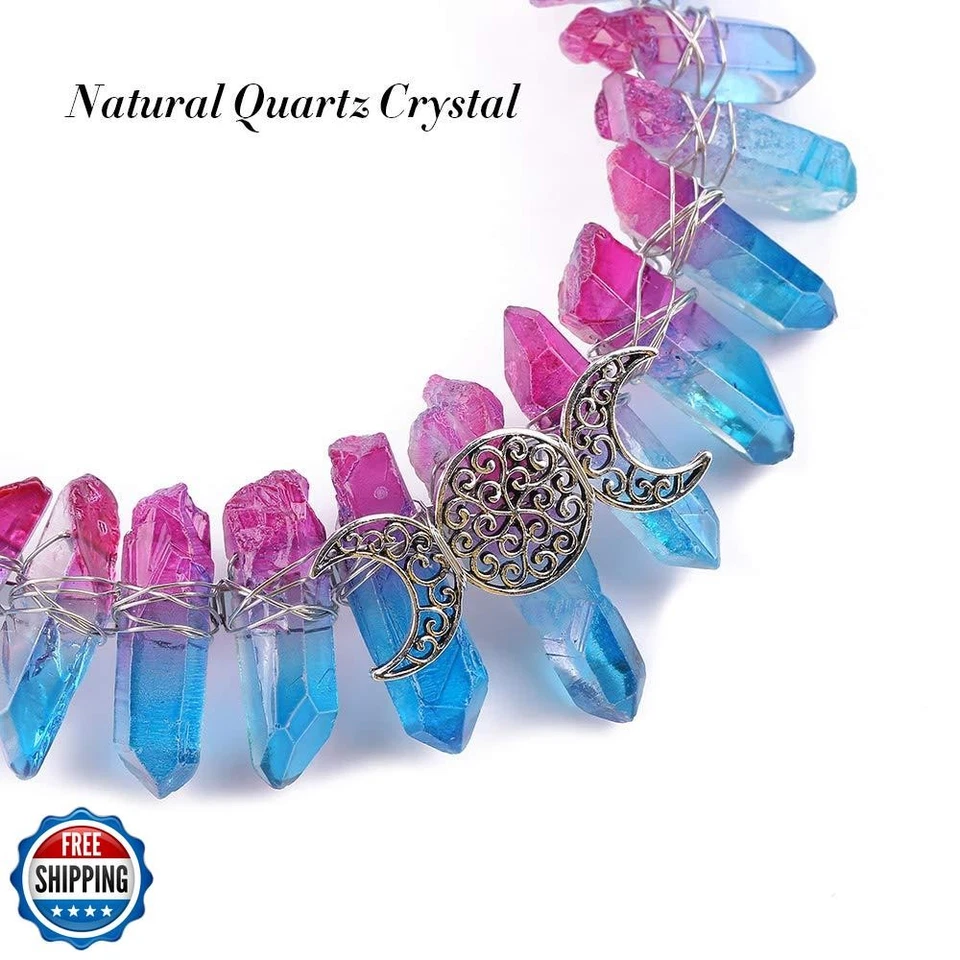 Bubbmi Raw Crystal Crown Headband Natural Quartz Rhinestone Tiara Hair Hoop W - Image 3 of 4