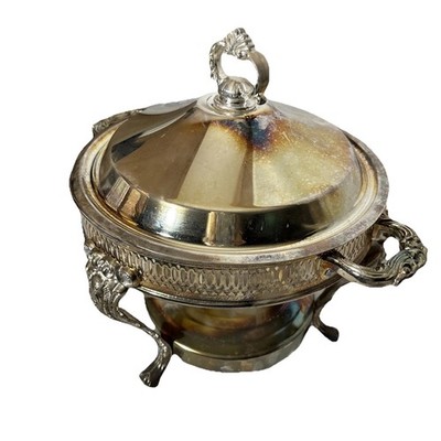 2quart Silver plate Food Warmer  With Glass Bowl  Vintage MGM Formal Servingtray