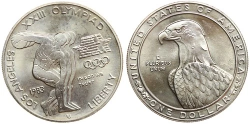 United States - One Dollar 1983-D - Silver, XXIII Olympiad Los Angeles