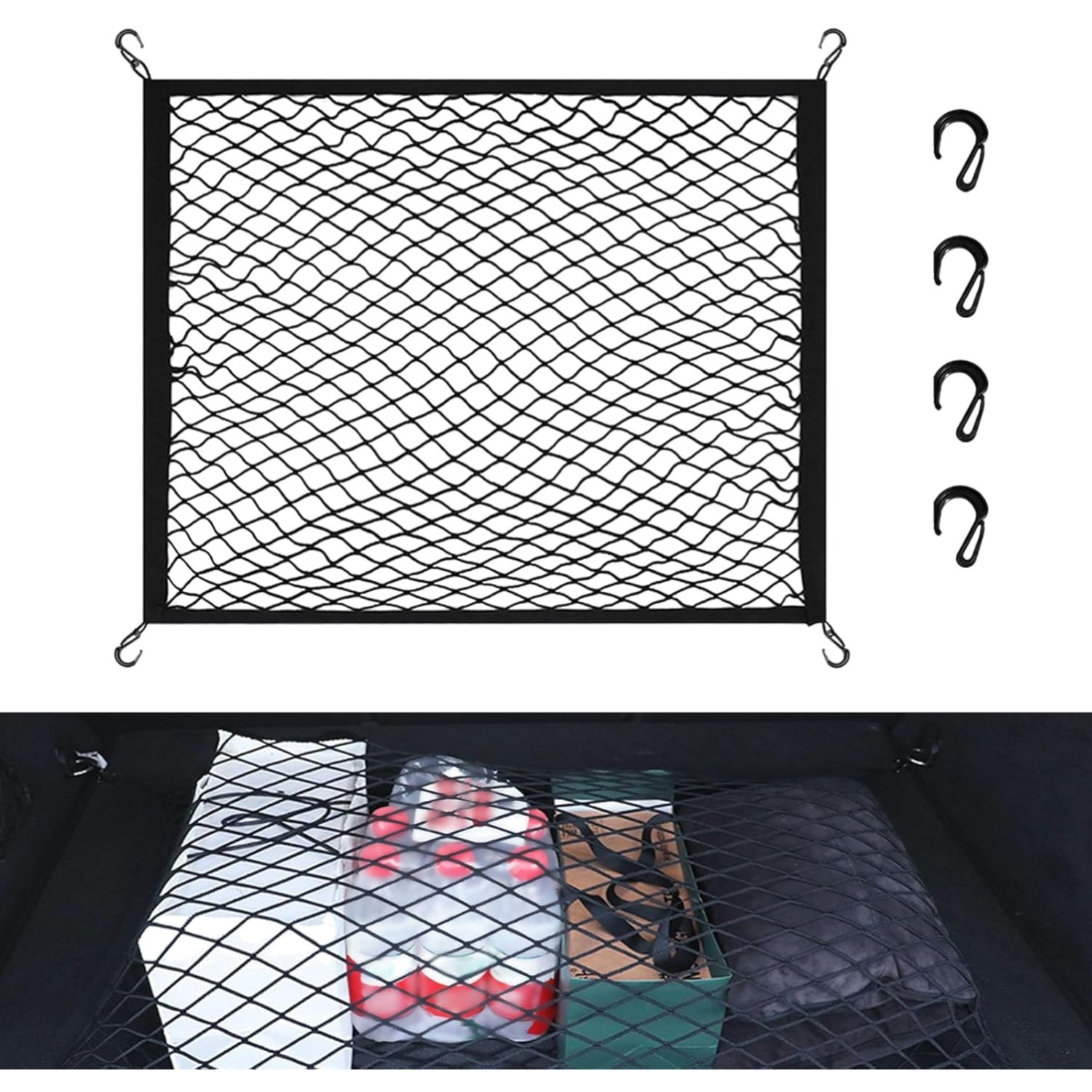 Filet coffre voiture élastique 80x60cm pour stabiliser les bagages