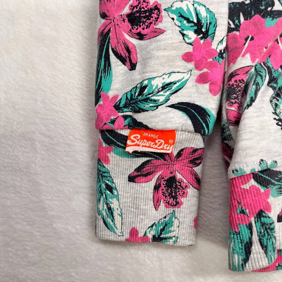 SUPERDRY GRUESO Rosa Tropical Cremallera Completa Sudadera con Capucha Talla S Naranja Etiqueta Acogedora Cálida Y2k Foto 2 de 4
