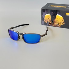 Oakley Badman OO6020 Sunglasses Gun Gray Frame Deep Blue Polarized Lens