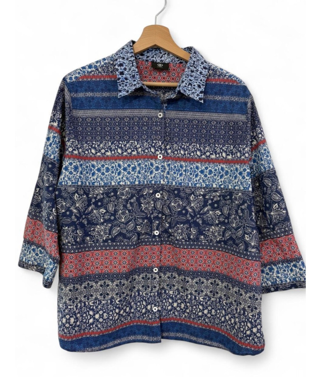 BOGNER Camicia blu rossa mix di fantasie Tg EUR 48 / 3XL Cotone