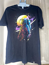 Into The AM Black Astronaut Space Graphic Crew Neck T-Shirt Mens L