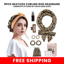 Heatless Curling Rod Headband 9PCS No Heat Silk Rollers, Styling Kit Hair Clip