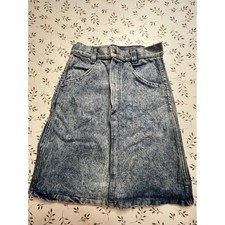 Vintage Girls 80s Acid Wash Denim Skirt High Waisted A-Line Blue Size 12 22"
