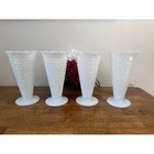 Vintage Hobnail Milk Glass Trumpet Vases Mid-Century White Glass Vases Wedding