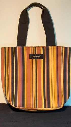 Longaberger Autumn Stripe Tote/Bag Small Purse 10"x10" w/ Black Handle Strap