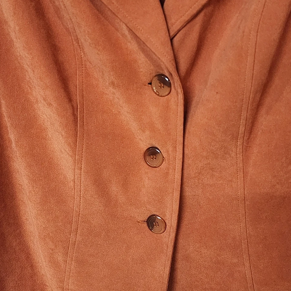 Blazer Chaqueta Oficina Años 90 Vintage Briggs New York Petite Med Naranja Gamuza Otoño Foto 3 de 4