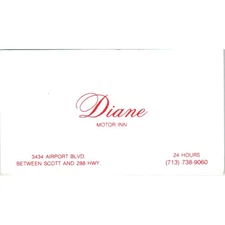 Diane Motor Inn Houston TX Vintage Business Card SE3-B1