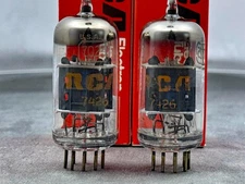 NOS Matched Pair RCA 7025 Tubes ECC83 12AX7A Gray Plates Halo Getters Amplitrex