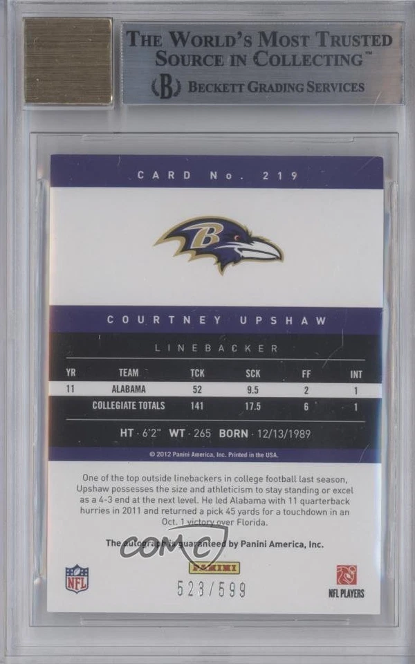 2012 Playoff Prestige Signatures /599 Courtney Upshaw BGS 8.5 Rookie Auto RC - Image 2 of 2