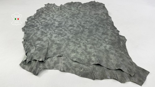 METALLIC PEWTER DISTRESSED VINTAGE LOOK Lamb leather 2 skins 9+sqf 0.7mm #C5579 - Picture 2 of 7