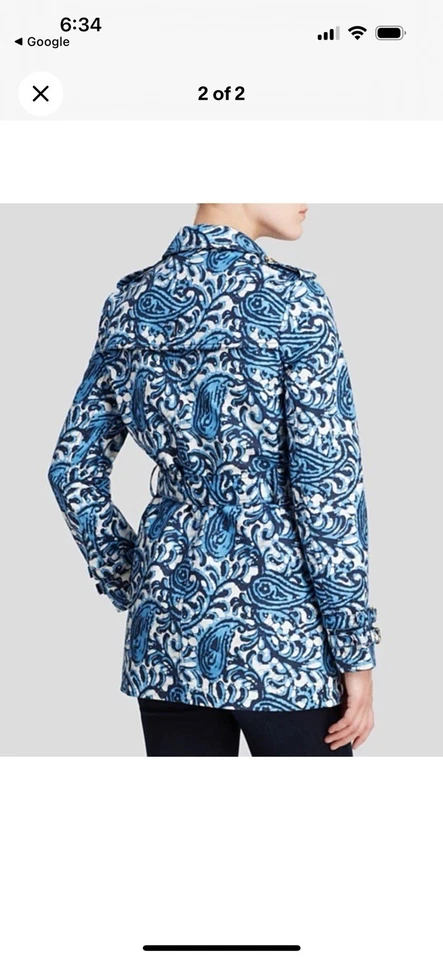 MICHAEL Kors Blue Paisley Print Belted Short Trench Coat MS52H971PJ - MSRP $225 - Image 2 of 4