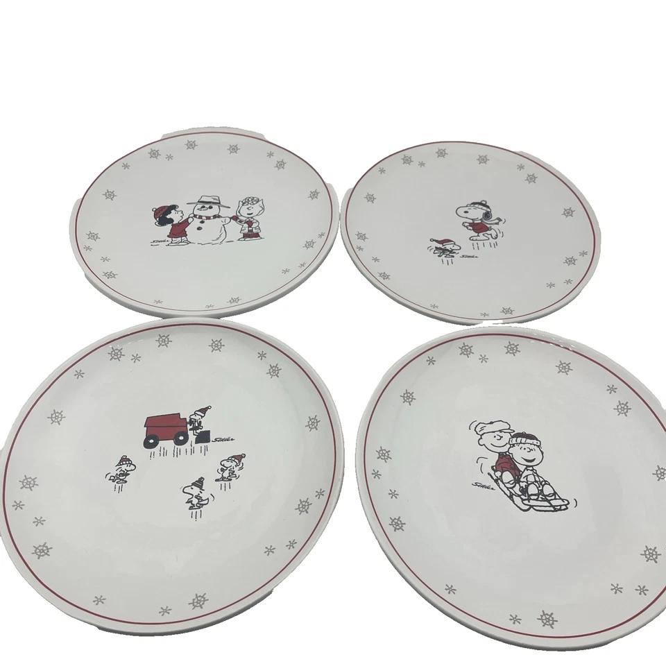 Pratos de sobremesa cenas de inverno amendoim conjunto de 4 cerâmicas 7 polegadas Natal - Imagem 3 de 4