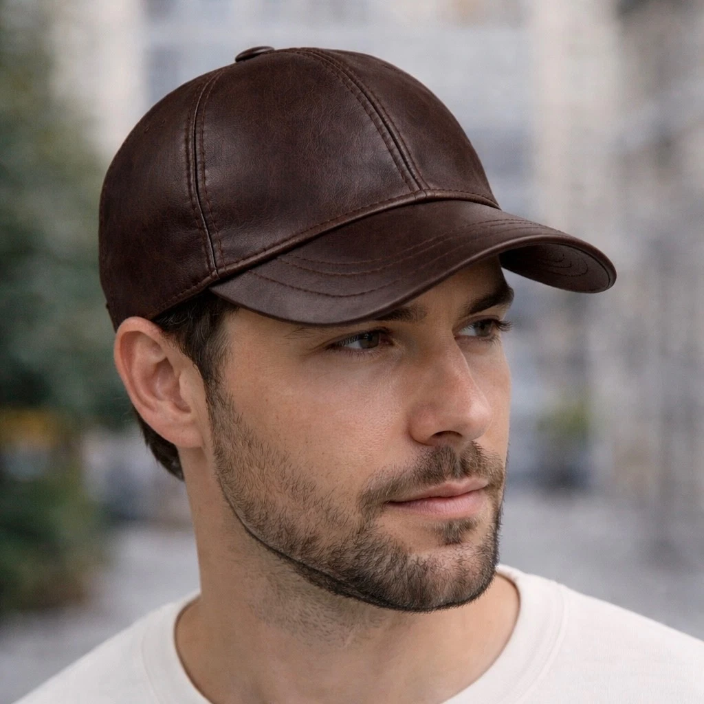 Handmade Real Leather Baseball Cap for Men – Handmade Premium Leather Brown Hat