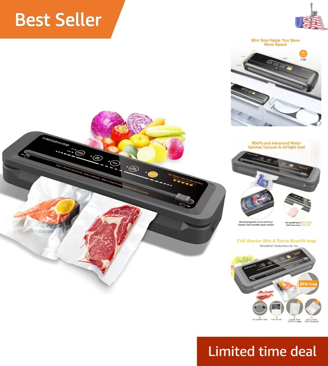 Vacuum Sealer Machine | 80kPa Suction Power| Bags and Cutter Included | Compa...