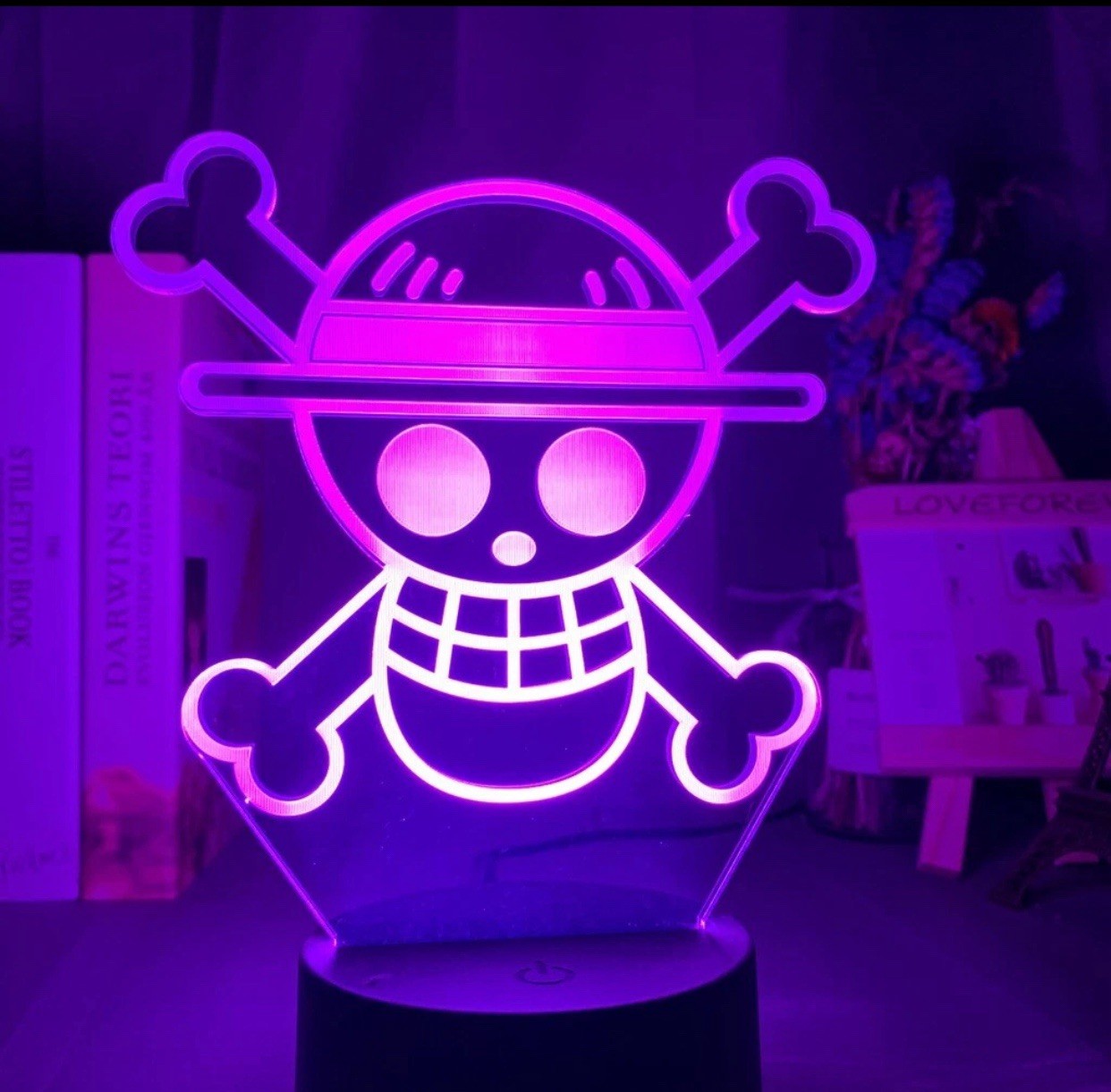Lámpara 3D One Piece Calavera y Huesos 7 Colores LED USB Luz Nocturna Anime Coleccionable)