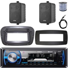 Pyle 1-DIN Marine Receiver W/Kit  Adapter Plate, 2x 4" Indoor/Outdoor Speakers