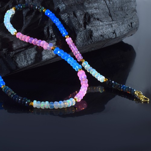 Natural Arcoiris Fuego Multicolor Ópalo Cuentas Cadena Handcrafted Hilos Collar - Imagen 5 de 6