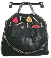 New Stella Mccartney Falabella Black Faux Leather Embellished Tote Bag Large