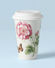 LENOX Ceramic Thermal Travel Mug Butterfly Meadow Double Wall Lid 12 oz
