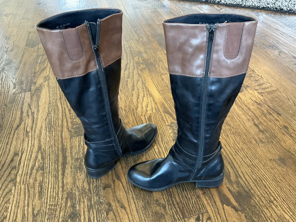 Botas de montar Arizona Delling hasta la rodilla negras marrones correas cremallera para mujer talla 9M EE. UU. Foto 2 de 4