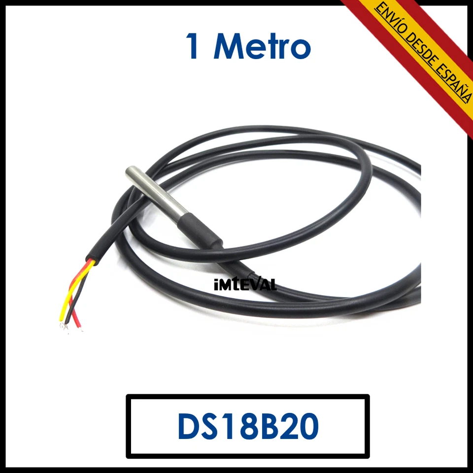 DS18B20 Sonda Sumergible Sensor Temperatura 1 m Termometro Arduino cable 1 metro - Imagen 2 de 2