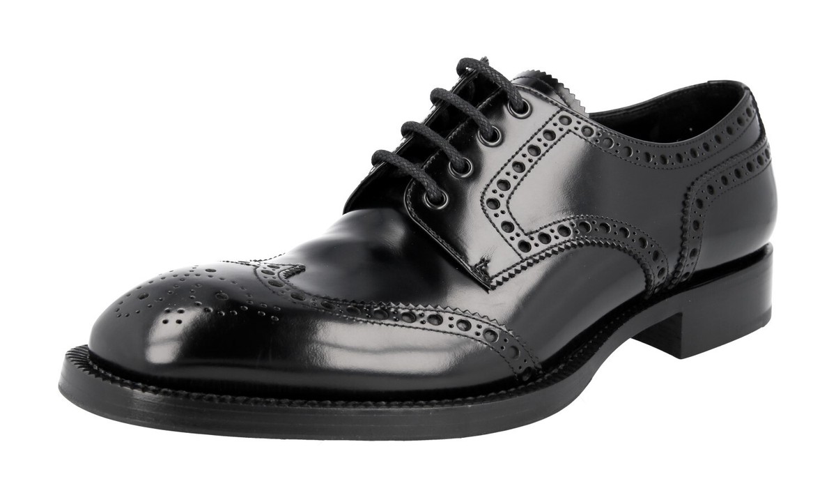 NEW PRADA men\'s air sole derby full brogue leather business shoes in black PRADA Leather Sole Brogue Dress Oxford Formal Shoes Black  main image 3