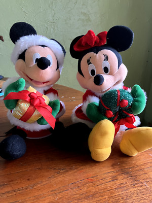 Disney Micky and Minnie set Christmas Plush Music Plays Jingle Bells Lights wish