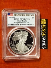 2023 W PROOF SILVER EAGLE PCGS PR70 DCAM ADVANCED RELEASE CONGRATULATIONS SET