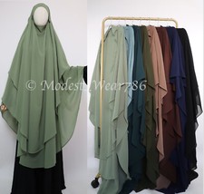 2 Layer XL Khimar Instant Hijab Slip on Overhead Tie Back Chiffon 8 Colors