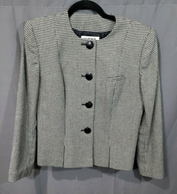 Kasper for ASL VINTAGE Black and White Hounds tooth Jacket Wool Blend Sz M 