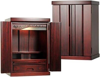 Mini BUTSUDAN Shrine Buddhist Alter Natural Wood W/LED Light NEW