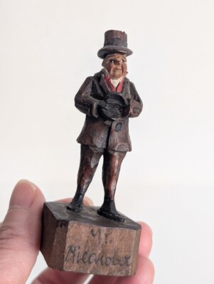 Vintage ANRI Wood Carving MR MICAWBER Figure DICKENS David Copperfield 3.25'' T