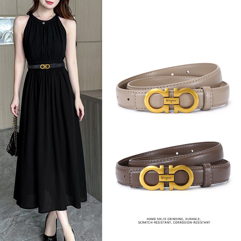 Cinturón de cuero elegante versátil simple: decorativo, suave y delgado para vestidos negro