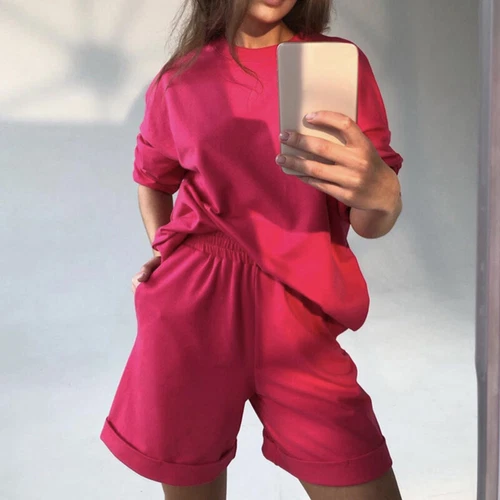 Ladies Loose Fit Solid Color Lounge Sets Women Beach Casual Elastic Waist - Bild 4 von 19