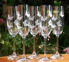 6 sch&ouml;ne Sektgl&auml;ser Schmetterling echt handgeschliffen Glasgravur